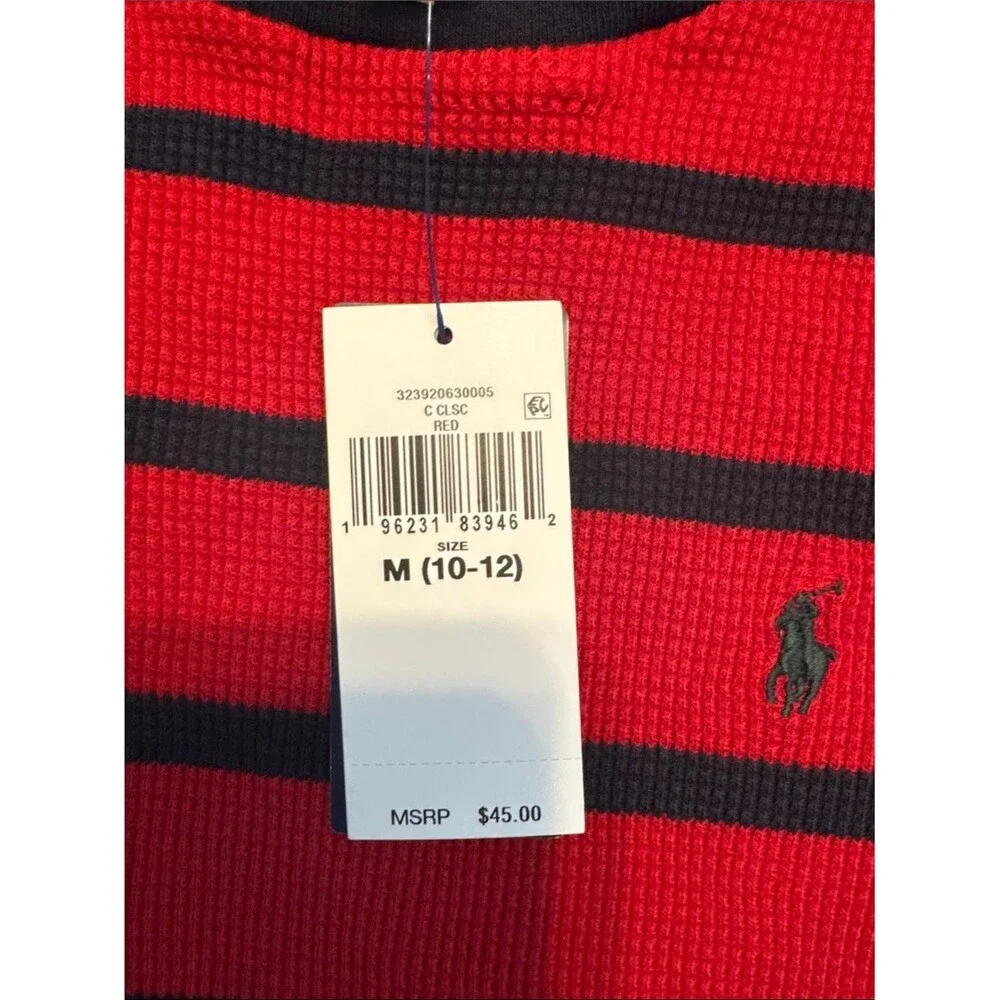 Polo by Ralph Lauren Red and Navy Striped Long-Sleeve Sweatshirt